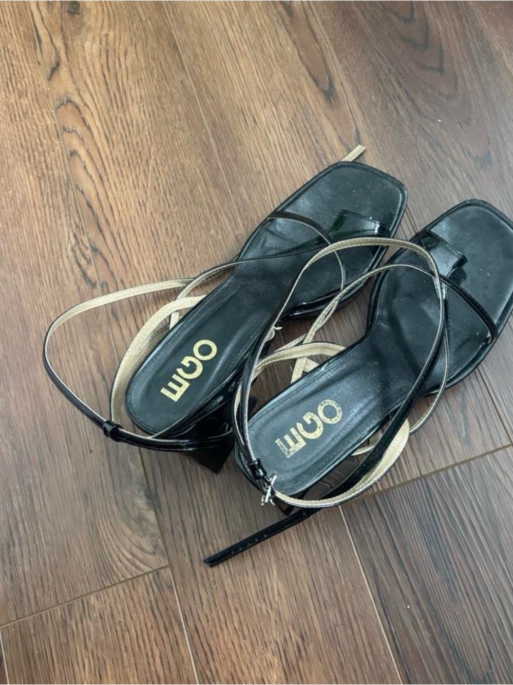Black Strappy Square-Toe Sandals